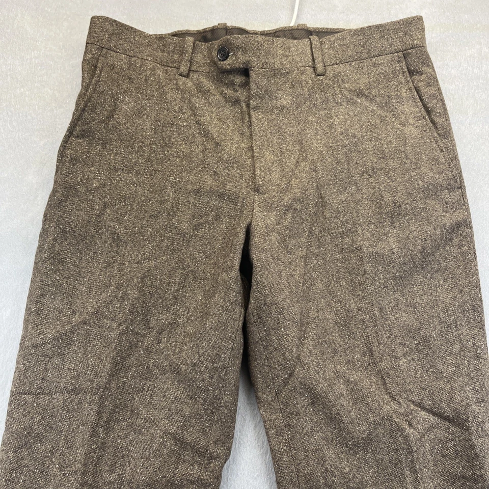 Pantalones de traje ajustados Bar III para hombre marrón mezcla de lana texturizada talla 34W 34L sarga Foto 4 de 4