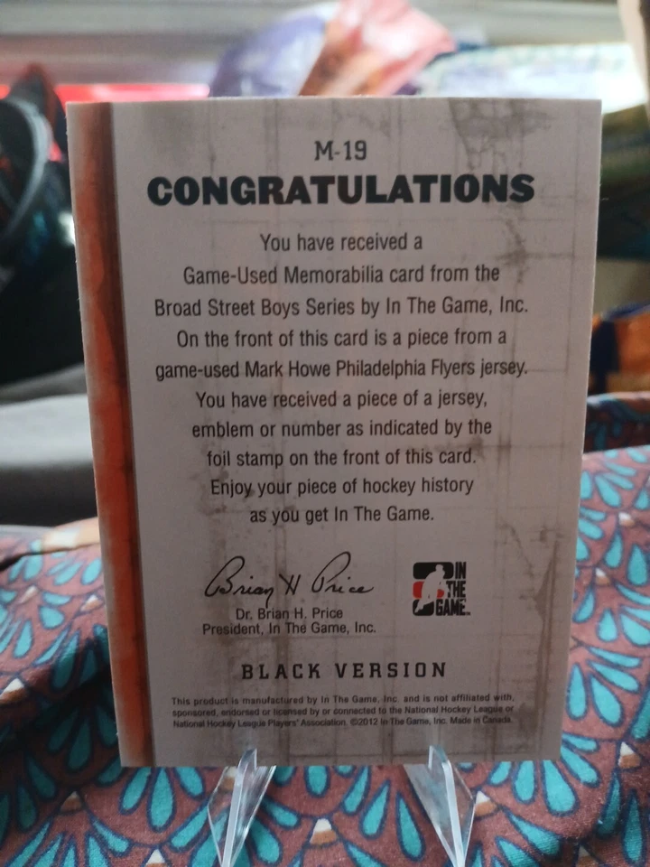 2011 ITG Broad Street Boys Series Game-Used Memorabilia 1/1 Mark Howe Beautiful - Image 2 of 2