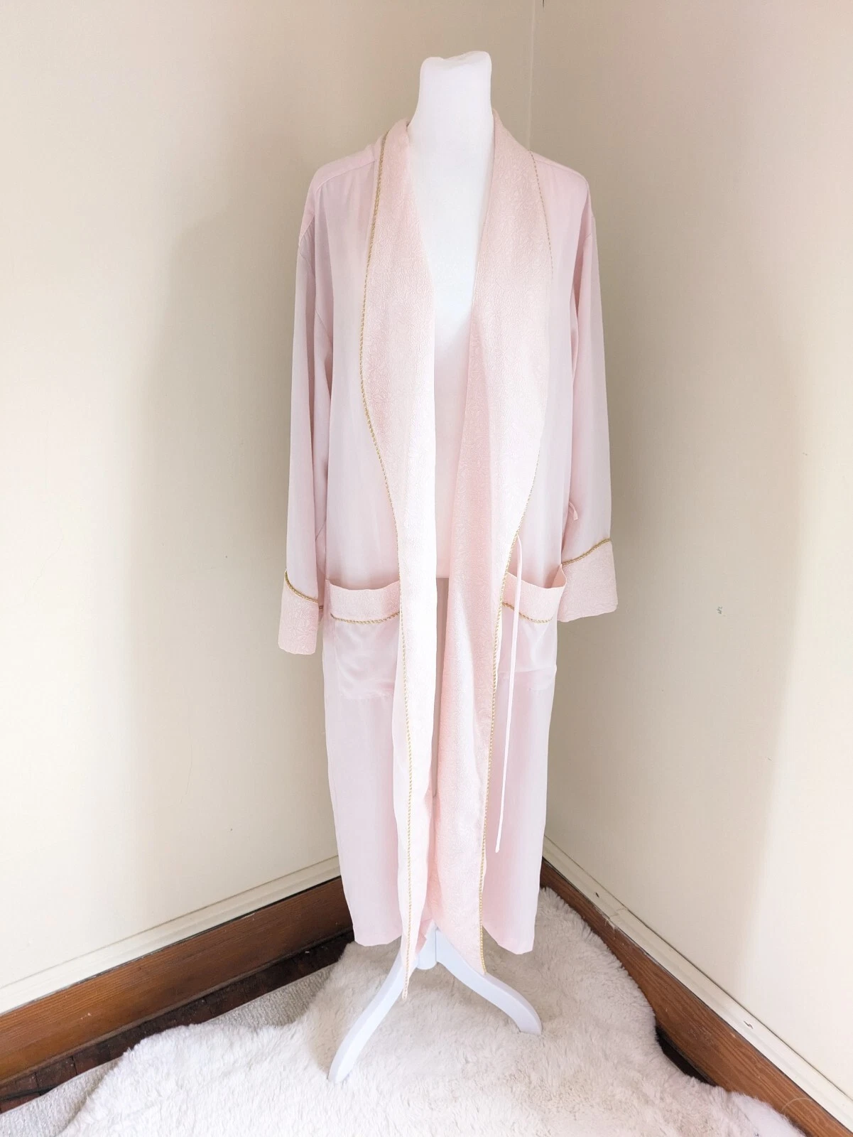 UNDERCOVER Accappatoio vintage Victorias Secret etichetta oro donna S rosa goffrato glitter broccato