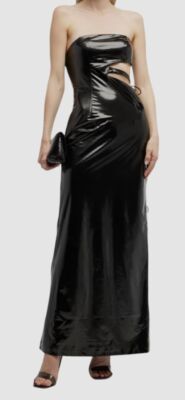 $266 Rotate Women's Black Malena Strapless Patent Maxi Dress Size 2