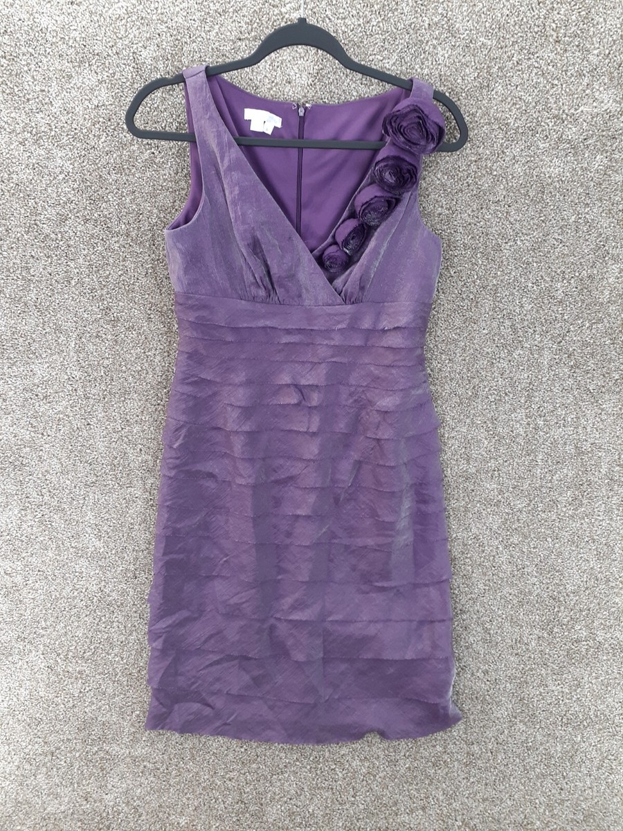 London Times Dress Women's 6 Metallic Purple Tiered Sheath Sleeveless  Cocktail