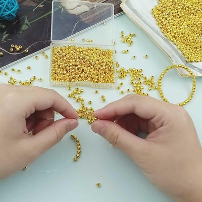 2000 Pcs Smooth Round Beads Gold Beads for Jewelry Making Loose Spacer Beads for