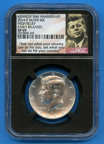 2014 D NGC SP69 Kennedy Silver Half Dollar 50c US Mint High Relief 50th Ann. ER
