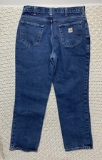 Carhartt FR Jeans Mens Tag 36x32 Aprx 34x31 Blue Denim Straight Leg Workwear