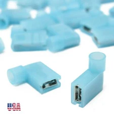50pcs Blue 16-14AWG 1/4" 90° Right Flag Wire Female Spade Terminal Connector CS