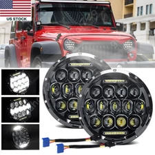 Pair 7" Inch Round LED Headlights High Low Beam For Jeep Wrangler JK LJ TJ CJ