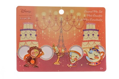 New Disney's Beauty & the Beast 4pc Lumiere, Mrs. Potts Chip Enamel Pin Set