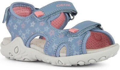 SALE- GEOX Girls Whinberry Dark Sky/Coral Open-Toe Adjustable Sandals  UK
