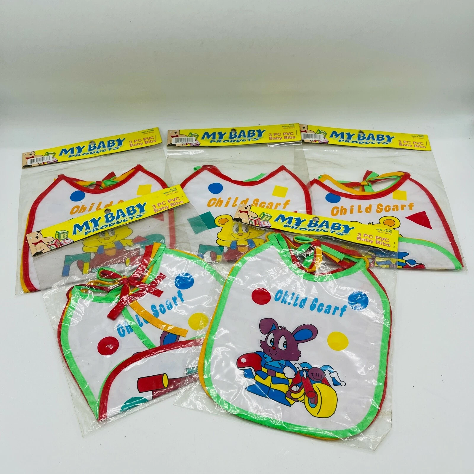 15 NOS Vintage PVC Bibs My Baby Product Plastic Food Catcher Prop Movie TV