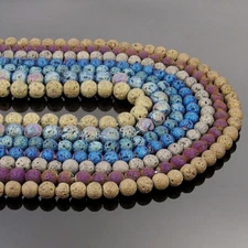 Matte Metallic Titanium Coated Lava Stones Round Beads 15.5" 6mm 8mm 10mm 12mm