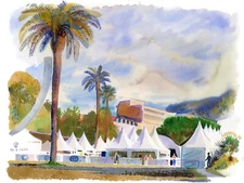 Nice France ORIGINAL Langscape Watercolor Painting Contemporary realism art