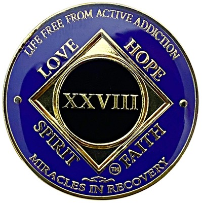 NA 28 Year Gold Color Plated-Medallion, Recovery Chip, Narcotics Anonymous Coin
