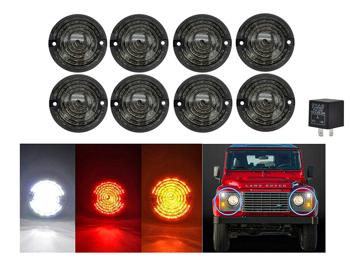 Kit 8 Fanali Led Anteriore Posteriori Laterali Fume Per Land Rover Defender 1983