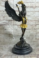 Gold Nude Female Winged Angel Goddess Victory Torch Nike Olympics Bronze Statue