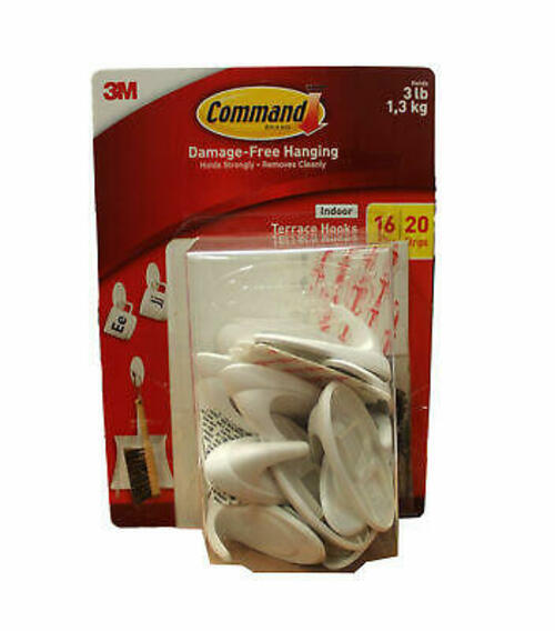 3M Command Damage-Free Hanging 16 Terrace Hooks with 20 Strips