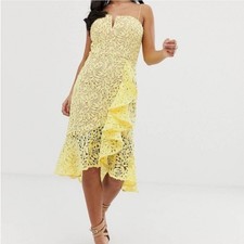 Jarlo Jade Lemon Yellow Lace Ruffle Dress Wedding Party Ascot UK 10 New RRP £120