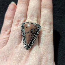 Silver Plated Mahogany Obsidian Gemstone Triangle Statement Ring - Size 7.75
