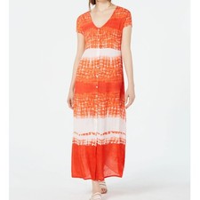 ANTHROPOLOGIE Raga Poppy Orange Tie-Dye Maxi Dress Size XS Boho Earthy Hippie