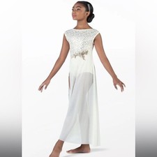 Weissman Sequin Boatneck Slit Skirt Dance Dress in Ivory NEW Size Adult XXL
