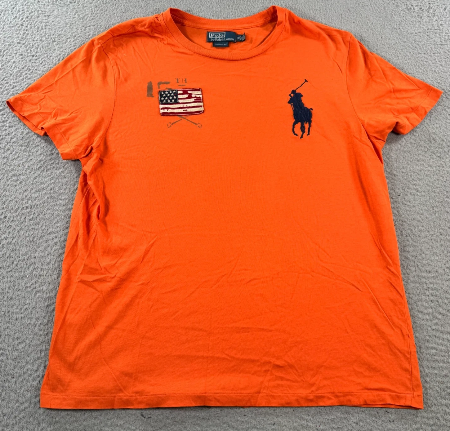 Vintage Polo Ralph Lauren Shirt Men's XL Orange Big Pony USA 15th Division