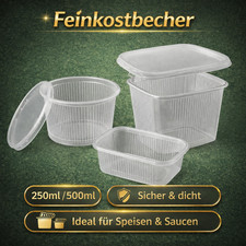 Feinkostbecher Verpackungsbecher mit Deckel 250ml 500ml Rund Eckig - Transparent