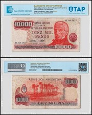 Argentina 10000 Pesos, 1976-1983 ND, P-306, Used, Authenticated