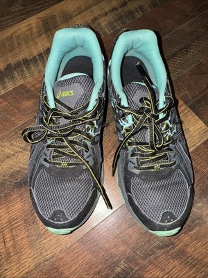ASICS Womens Running Shoe Size 7 Black Teal Green Color Block Sneaker