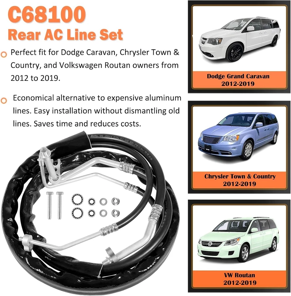Juego de mangueras de aire acondicionado traseras de línea de aire acondicionado C68100 para Dodge Grand Caravan 2012-2019 Foto 2 de 4