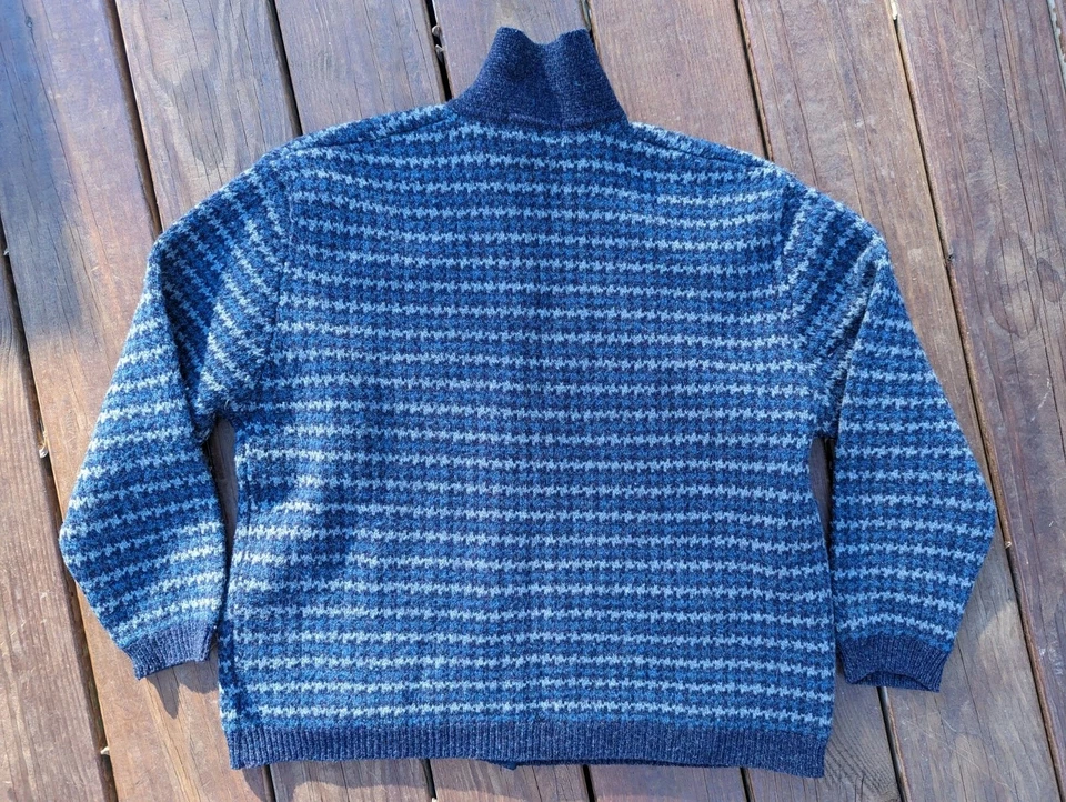 Cárdigan suéter de lana Eddie Bauer de colección para mujer grande azul pata de gallo preppy Foto 3 de 4