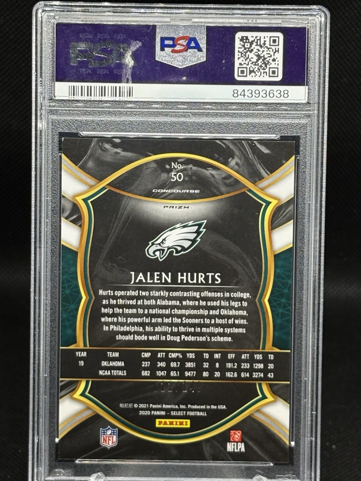 2020 Panini Select - Concourse Jalen Hurts #50 Maroon Prizm /149 (RC) PSA 10 🔥 view 2