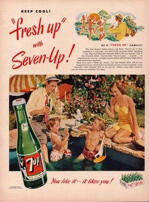 Seven-Up Life Magazine Ad Print ''Fresh Up'' Family Drink 1949 Vintage Soda