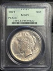 1921 Peace Silver Dollar PCGS MS-63 OGH PQ Peace HIGH RELIEF