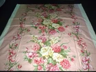 Vtg Glazed Cotton Chintz Fabric BIG Pink Floral Roses 43" x 45"