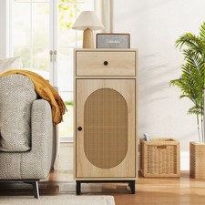 PE Rattan Storage Cabinet with Drawer & Door Natural Boho Floor Cabinet