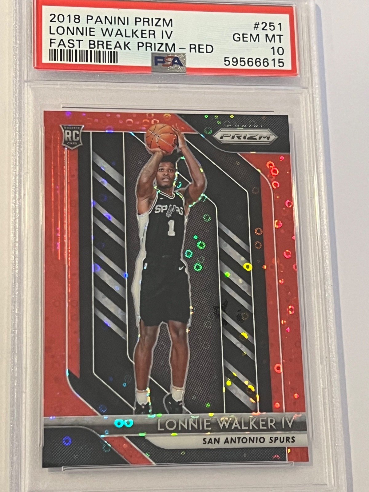 2018-19 Panini Prizm Lonnie Walker IV Red Fast Break Rookie RC /125 PSA 10 #251