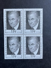 BLOCK OF 4 MNH LIECHTENSTEIN STAMPS MAURICE BURRUS PIONEER OF PHILATLEY 1968