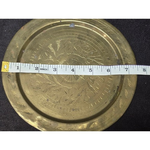 Vintage Brass Ewer Teapot Goblet Cups & Serving Tray Plate Tea Set Etched India - Picture 15 of 16