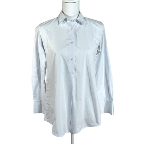 Lis Lareida White Cotton Popover Top 4 Button Down with Collar Blouse Size 36