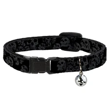 Cat Collar Breakaway Skulls Stacked Weathered Black Gray 8-12 Inch 0.5 Wide