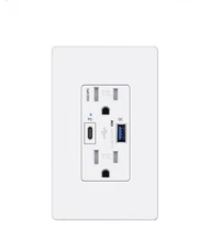 2-pack Bestten 65W USB Receptacle Outlet With Screw less Wall Plate White 15A