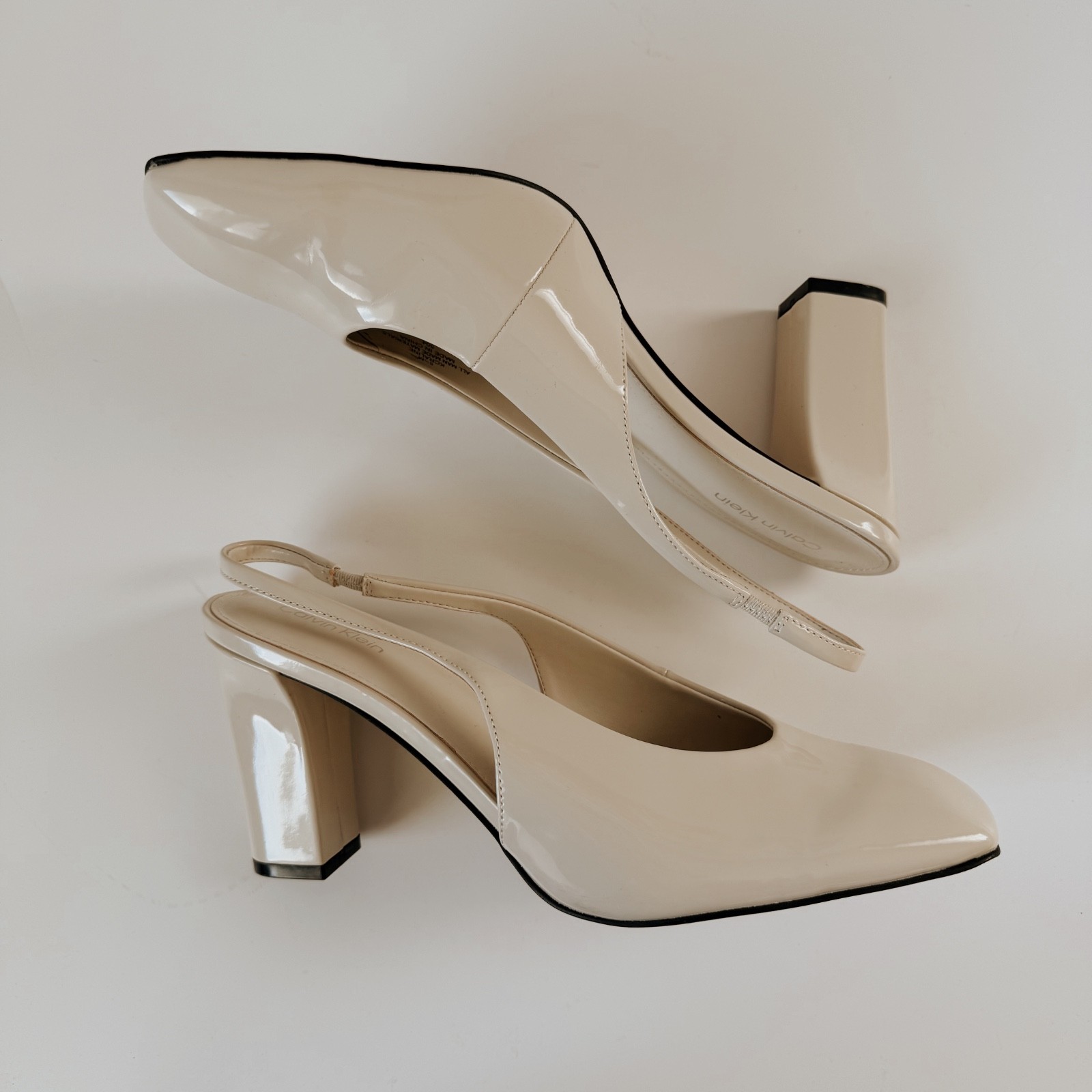 Calvin Klein Raline Beige Square Toe Slingback Heels