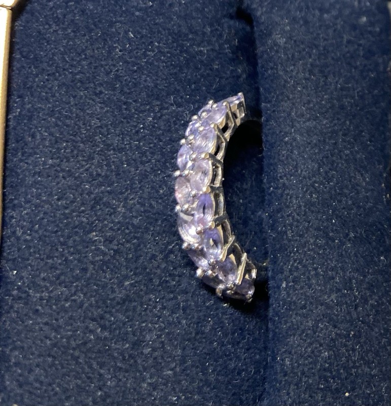 Platinum over Sterling Silver Tanzanite Band Ring Size 7.5