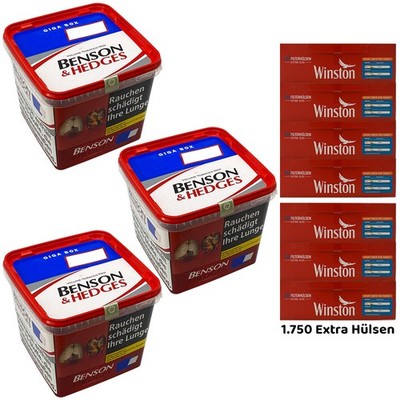 Benson & Hedges Red Volumentabak Giga Box 3x 255g, 1750 Winston Extra Hülsen