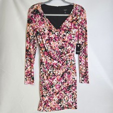 Guess Long Sleeve V-Neck Floral Sheath Dress GDNP3845 Lined 4 New $108 MSRP