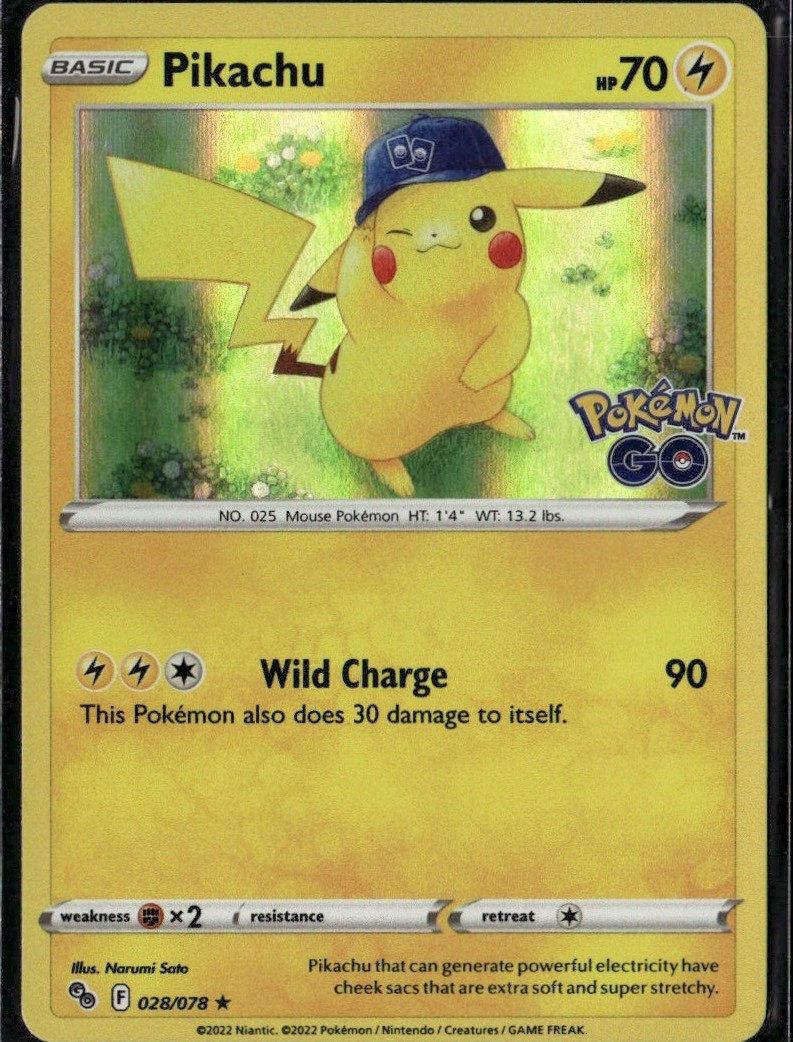 Pikachu 28 Holo Rare Pokemon GO 028/078 Lightning Pokemon Card