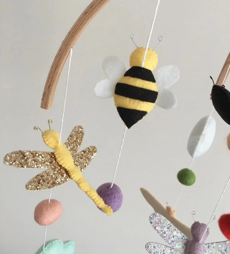 Handmade Butterfly Ladybug Baby Mobile-Nature Theme Crib Decor Gift With Clouds - Image 4 of 4