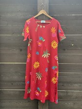 Vintage 90s Fish Print Beach Dress Palm Tree Tropical Midi Summer Dress Large
