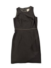 Oscar De La Renta Womens Black Solid Leather Trim Sheath Dress Petite 10P