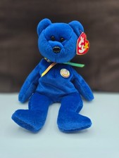 Clubby Bear Royal Blue 9" TY Beanie Baby Stuffed Animal Toy Retired