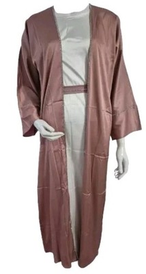 Premium Elegant Kimono Open Satin Abaya & White Slip  Belt Twin Dubai - Pink 52